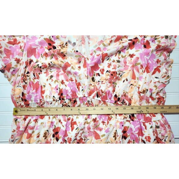 Frye & Co Pink & Red Floral Summer Dress Capped Sleeves Women's Size 2X Midi - Picture 10 of 14